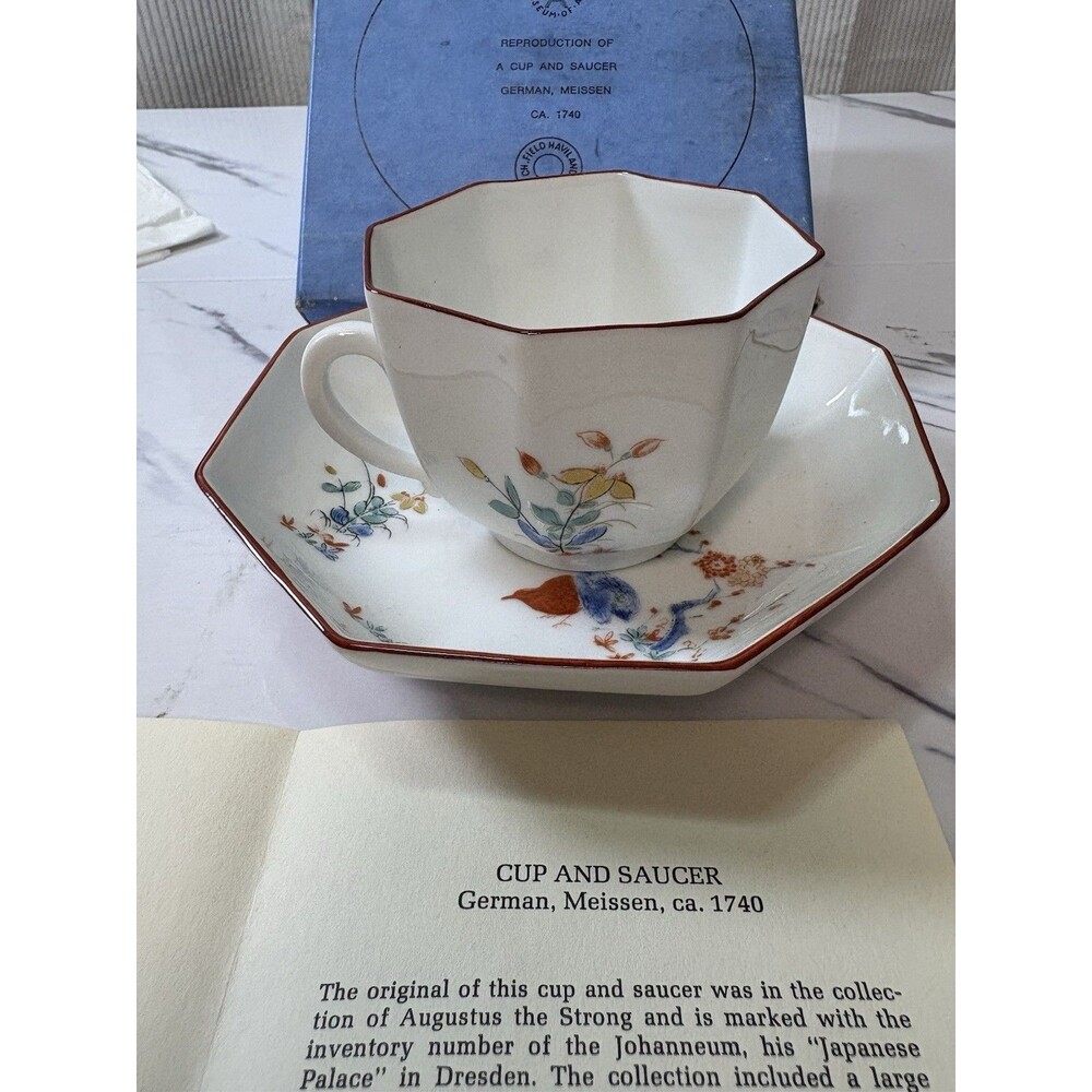 Limoges 1740 Meissen Repro Metropolitan Museum Art Octagonal Quails Cup & Saucer